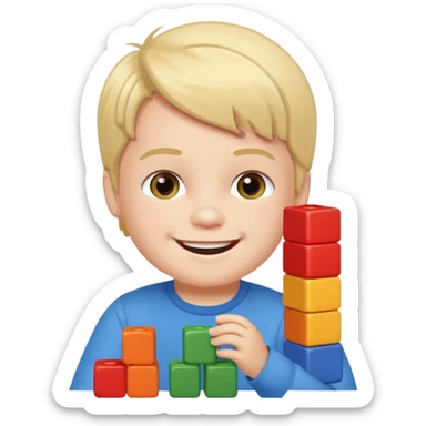 Toddler boy – stacking colorful building blocks.
 sticker