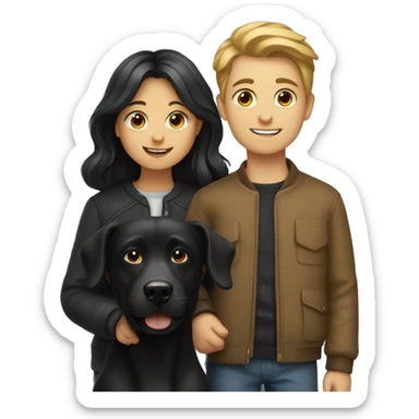 Boy and girl with black dog sticker