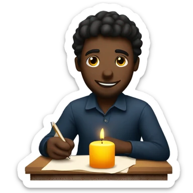 a man writing a letter and being happy. with a candle in the darkness sticker
