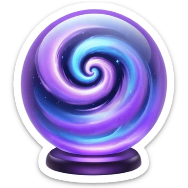 a glass sphere filled with swirling purple and blue dust, glowing, 3d sticker