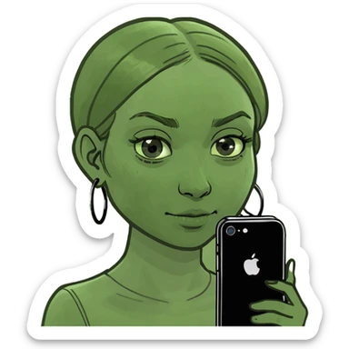 Girl working with iphone sticker