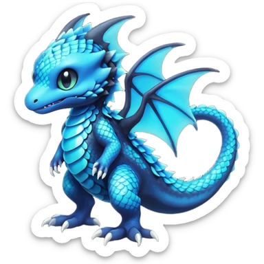 Multicolored dark shiny bioluminescent glowing black and cyan and blue gloomy spooky cute adorable scales-covered pretty cool elegant realistic abyssal exotic Fakémon-Pokémon-Digimon-Trico, full body sticker