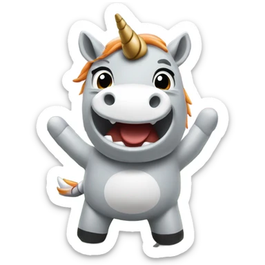 Gray happy Unicorn on a football field, wearing OSU state university shirt sticker