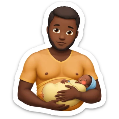 A shirtless pregnant burly black man breastfeeding his baby sticker