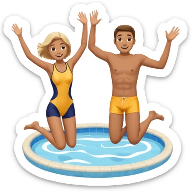 man and woman jumping into pool pool smiling  sticker