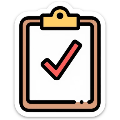 clipboard with checkmark, job finished, completed task sticker