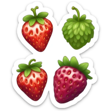 A strawberry, a raspberry and a blueberry in the same emoji sticker