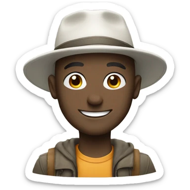 smiling white young bald man outdoors with hat sticker