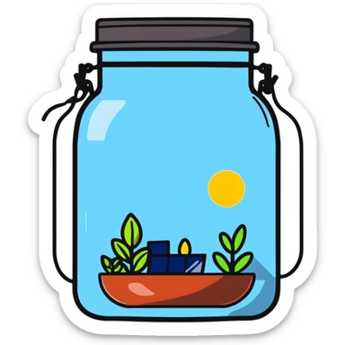 glass jar with solar panel lid and string lights inside, decorative sun jar sticker