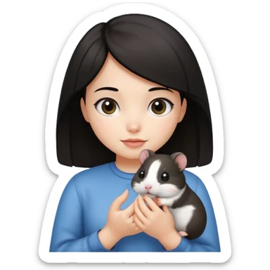darkhair girl with black and white hamster  sticker
