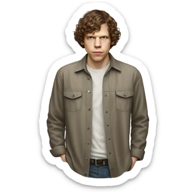 Jesse Eisenberg wearing shirt sticker