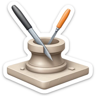 Icon for sculpting, with sculpting tools, sculpture in progress on a textured surface, minimalistic style, clean lines, transparent background. sticker
