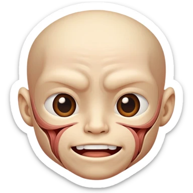 cute face with outer layer of skin removed showing detailed muscle textures and tissue, friendly and non-scary sticker