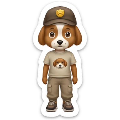 a dog with cap and t-shirt and pants and shoes sticker
