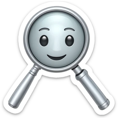 mechanical magnifying glass with robotic handle and metallic frame, cheerful and clear, emoji style, no text sticker