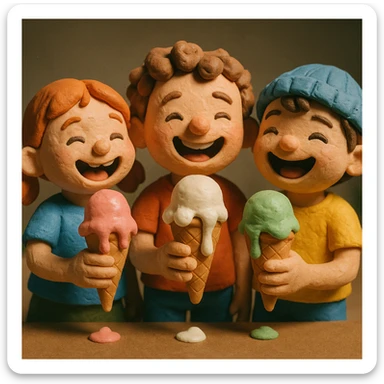 happy children with melting ice cream cones sticker