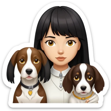 girl with long black  straight bangs hair and tococo a Springer dog  and yellow bull terrier sticker