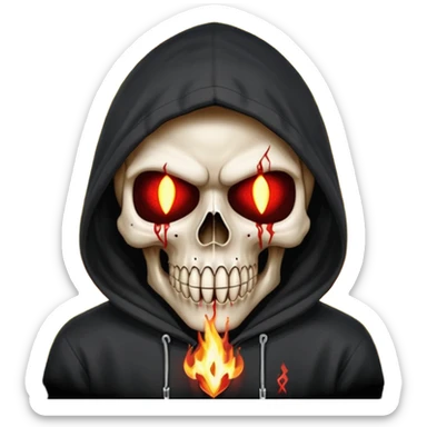 Bro I wanna skull with hoodie on the hoodie has to be on fire and I want matrix blood with the codes and weird numbers spilling out eyes and mouth almost give him a diamond grill in his mouth make it shinny where is the matrix symbols  sticker
