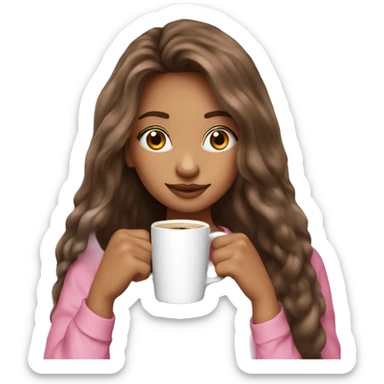 Very long hair pretty girl sipping coffee pink shirt sticker