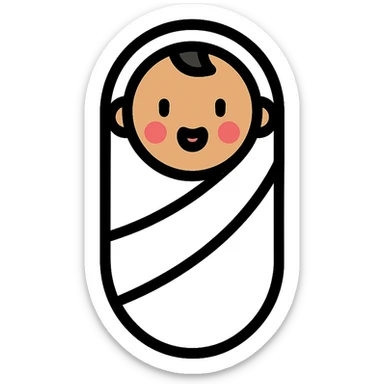 lightly tanned baby swaddled in a white blanket icon sticker