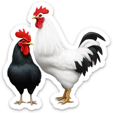 white hen and black rooster sticker