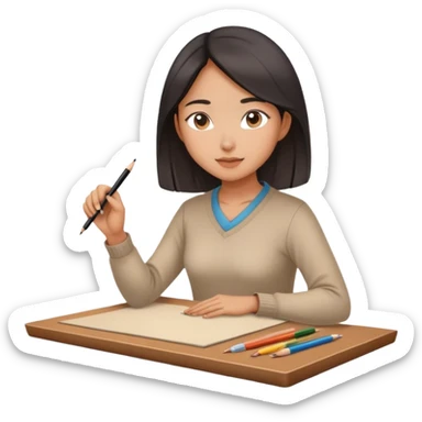 Asian woman drawing on drawing table  sticker