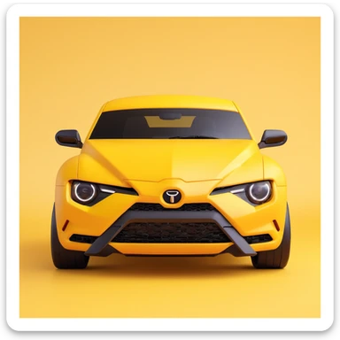 3D rendered emoji of a Transformers Bumblebee character's face, designed to resemble the front of a Toyota GR86, with the surface texture of a yuzu fruit, yellow background with a black border and rounded corners sticker