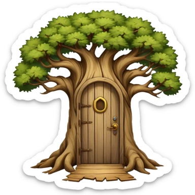 large and old tree with door sticker