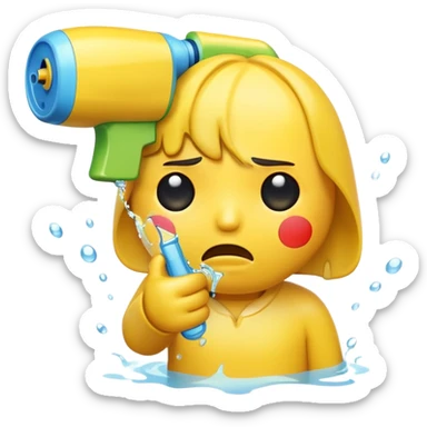 sad emoji with water gun pointing directly at its own head sticker