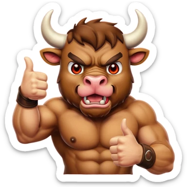 Angry bull emoji showing thumbs up (Like) sticker