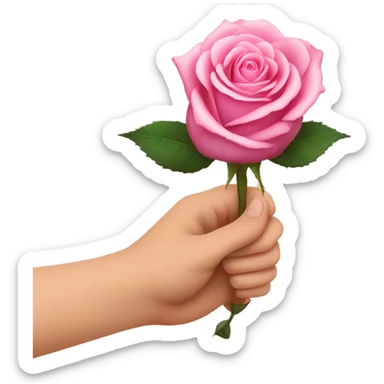 An image of a hand holding a pink rose, with a thorn piercing the skin, showing , symbolizing the pain of beauty or love sticker