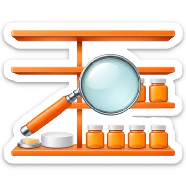 front view magnifying glass over orange beauty product shelf searching for last item sticker