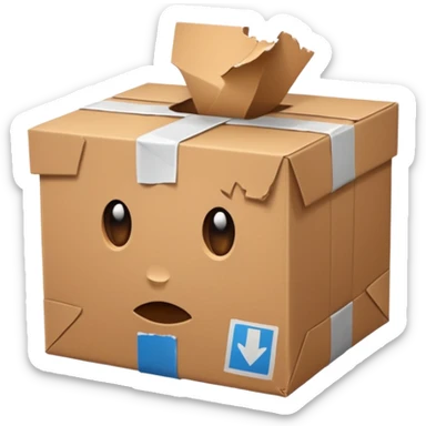 Generate a realistic emoji-style of a package being damaged sticker
