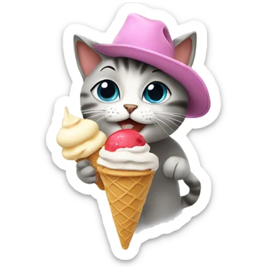 Cat eating ice cream wearing a hat sticker
