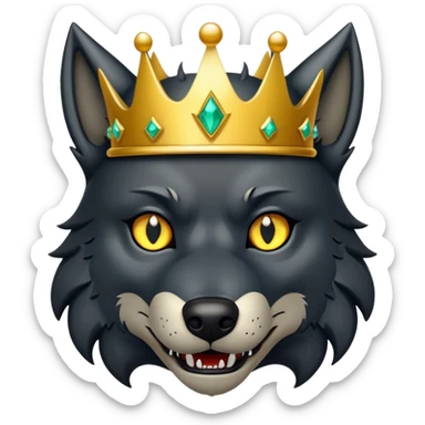 Black Scary Wolf with Gold Crown sticker