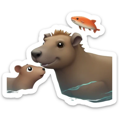 Een hond met een capibara een orka in de zee met koraal sticker