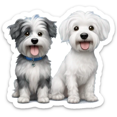 2 Dogs Side by side - a West Highland White Terrier and a Blue Merle Miniature Poodle Mix sticker