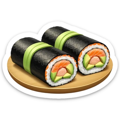 A sushi roll laying in bed with a blanket on sticker
