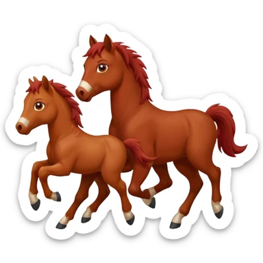 red horse and two baby horsees agressive running money sticker