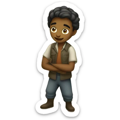(Scene of a small village with a young man, Raj, working hard in a field) sticker