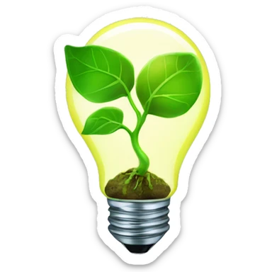 a plant sprout inside a glowing idea lightbulb sticker