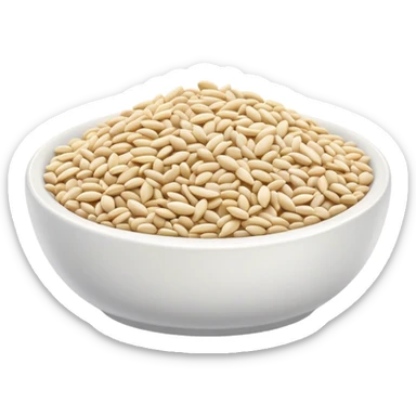 Small white sesame seeds in a ceramic bowl, food ingredients sticker