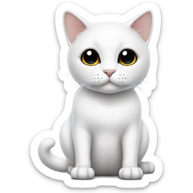 White cat with black spot on it’s head and a black tail sticker