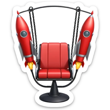 a swing with large rockets attached to the sides of the seat, as if ready to launch the person off sticker