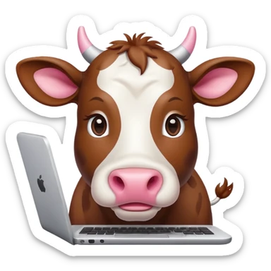 Cute cow using computer sticker