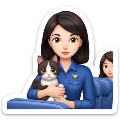 Pretty dark haired girl with cat on plane  sticker