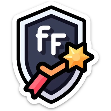 Gaming achievement badge with FF and a verification checkmark, gaming medal style, esports badge sticker