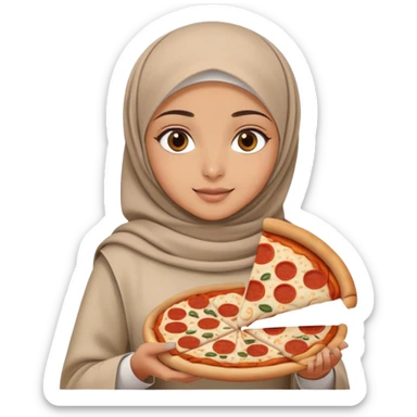 Turkish beautiful finish Konya girl eyes with beige hijab islamic dress and had on her hand pizza sticker