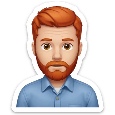 red bearded man with shirt sticker