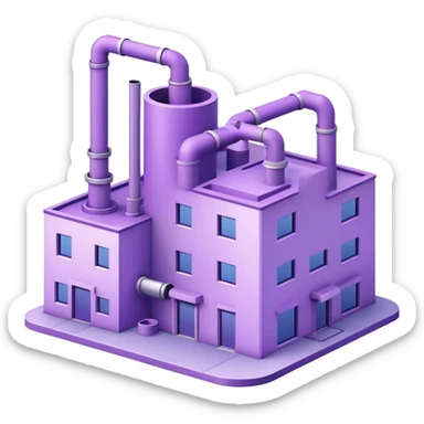 Minimalistic factory building in light purple and violet tones, with only 1 pipe sticker